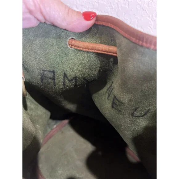 Vintage Dooney & Bourke Green All Weather Pebbled Leather Drawstring Bucket Bag - Picture 15 of 16